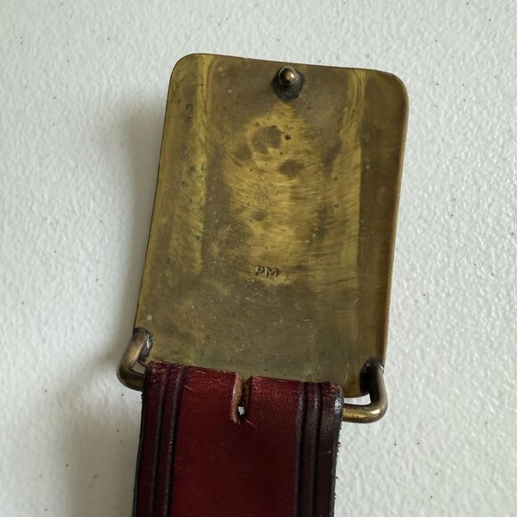 Vintage Koi Fish Engraved Leather Belt Men's 46.5" Red Gold-Tone Buckle Asian - Picture 8 of 10